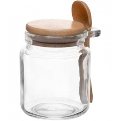 Porta Mantimentos 270ml Redondo com Colher e Tampa de Bambu Vidro